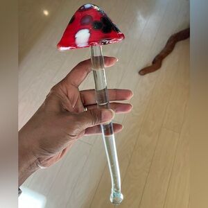 Red and Black Glass Mushroom Garden Stake